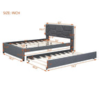 Linen Platform Bed with Trundle & Brick Pattern Headboard — 500 lb Capacity