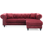 Traditional Velvet Sofa with Configurable Chaise — Nailhead Trim, Seats 3