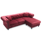 Traditional Velvet Sofa with Configurable Chaise — Nailhead Trim, Seats 3