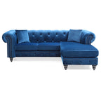Traditional Velvet Sofa with Configurable Chaise — Nailhead Trim, Seats 3
