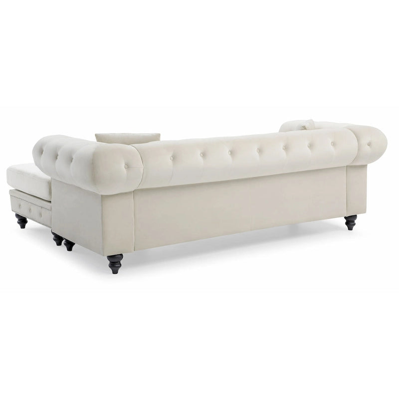 Traditional Velvet Sofa with Configurable Chaise — Nailhead Trim, Seats 3