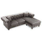 Traditional Velvet Sofa with Configurable Chaise — Nailhead Trim, Seats 3