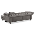 Traditional Velvet Sofa with Configurable Chaise — Nailhead Trim, Seats 3