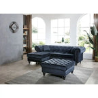 Traditional Velvet Sofa with Configurable Chaise — Nailhead Trim, Seats 3