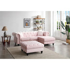 Traditional Velvet Sofa with Configurable Chaise — Nailhead Trim, Seats 3