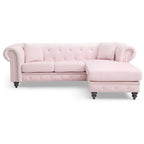 Traditional Velvet Sofa with Configurable Chaise — Nailhead Trim, Seats 3