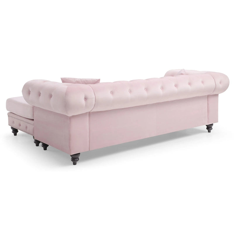 Traditional Velvet Sofa with Configurable Chaise — Nailhead Trim, Seats 3