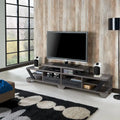 Modern Gray 82-Inch Wide Tiered TV Stand with Open Shelves & 2 Drawers