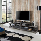 Modern Gray 82-Inch Wide Tiered TV Stand with Open Shelves & 2 Drawers