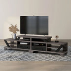 Modern Gray 82-Inch Wide Tiered TV Stand with Open Shelves & 2 Drawers