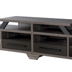 Modern Gray 82-Inch Wide Tiered TV Stand with Open Shelves & 2 Drawers