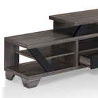 Modern Gray 82-Inch Wide Tiered TV Stand with Open Shelves & 2 Drawers