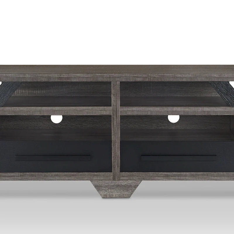 Modern Gray 82-Inch Wide Tiered TV Stand with Open Shelves & 2 Drawers