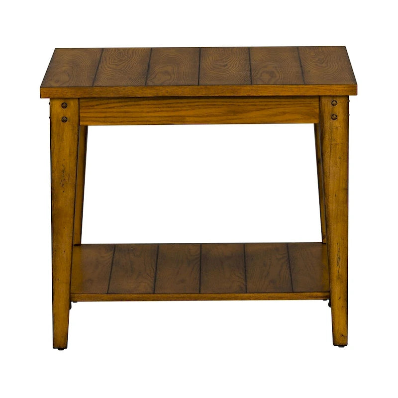 Oak Square Lamp Table — Poplar & Cathedral Oak Veneer, Medium Brown Finish