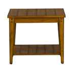 Oak Square Lamp Table — Poplar & Cathedral Oak Veneer, Medium Brown Finish