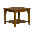 Oak Square Lamp Table — Poplar & Cathedral Oak Veneer, Medium Brown Finish