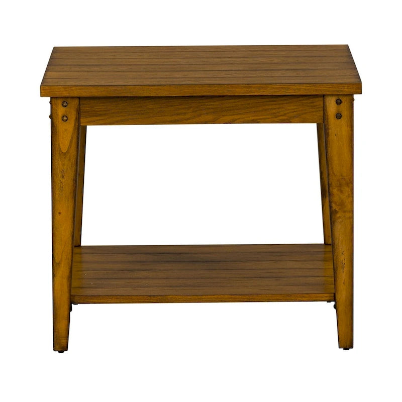 Oak Square Lamp Table — Poplar & Cathedral Oak Veneer, Medium Brown Finish