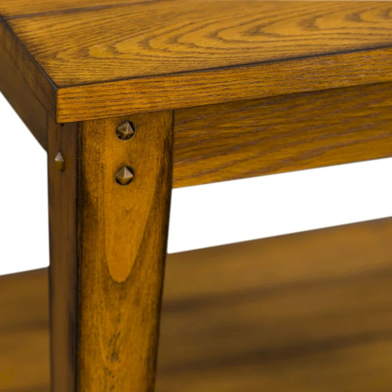 Oak Square Lamp Table — Poplar & Cathedral Oak Veneer, Medium Brown Finish