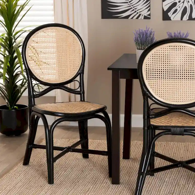 Mid-Century Modern Handcrafted Natural Rattan Dining Chair — Boho Style