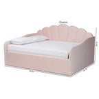 Modern Velvet Upholstered Daybed — Scalloped Seashell Design, Light Pink