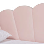 Modern Velvet Upholstered Daybed — Scalloped Seashell Design, Light Pink