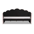 Modern Velvet Upholstered Daybed — Scalloped Seashell Design, Light Pink
