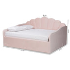 Modern Velvet Upholstered Daybed — Scalloped Seashell Design, Light Pink