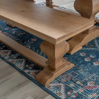 63-Inch Solid Pine Wood Dining Bench — Rustic Natural Finish, Double Pedestal