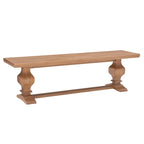 63-Inch Solid Pine Wood Dining Bench — Rustic Natural Finish, Double Pedestal