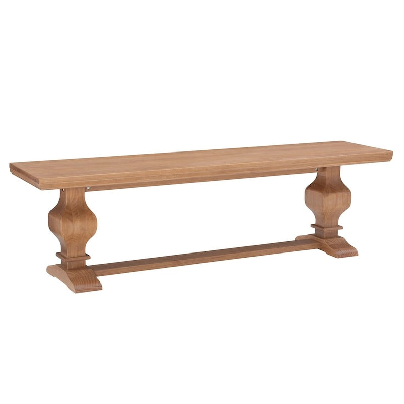 63-Inch Solid Pine Wood Dining Bench — Rustic Natural Finish, Double Pedestal