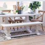 63-Inch Solid Pine Wood Dining Bench — Rustic Natural Finish, Double Pedestal