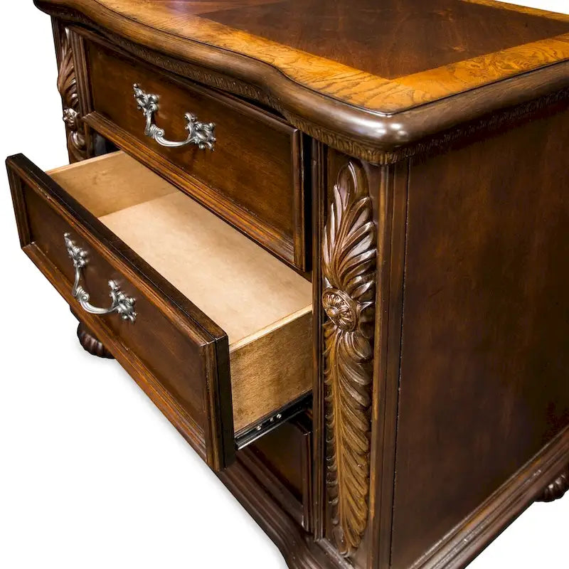 Traditional Cherry Solid Wood 3-Drawer Nightstand with Carved Detail