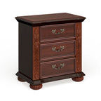 Traditional Cherry Solid Wood 3-Drawer Nightstand with Carved Detail