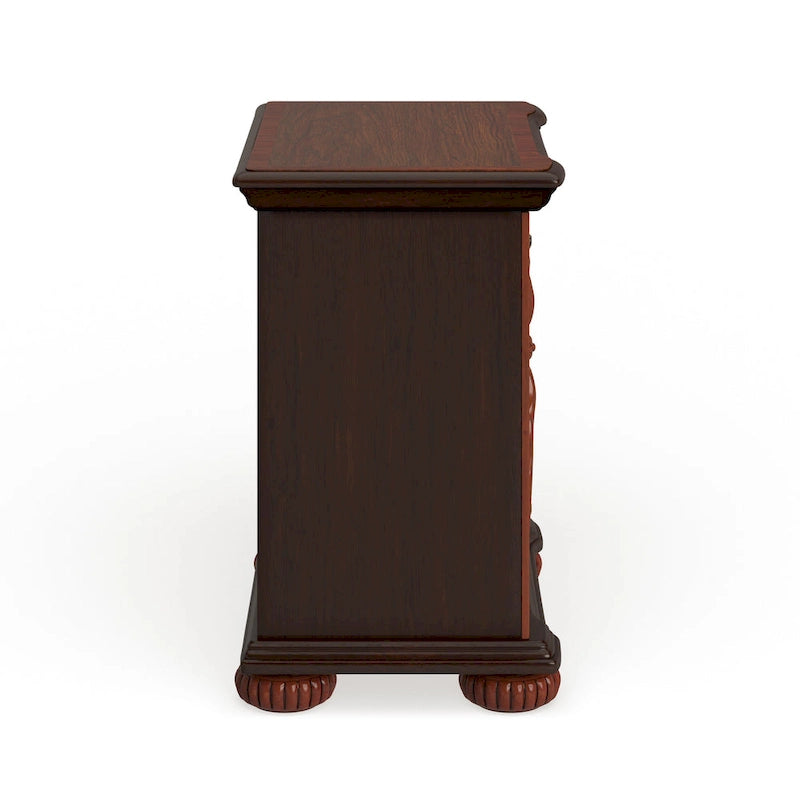 Traditional Cherry Solid Wood 3-Drawer Nightstand with Carved Detail