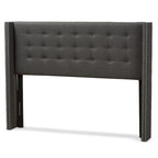 King Size Contemporary Wingback Headboard — Button-Tufted Greyish Beige Fabric