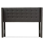 King Size Contemporary Wingback Headboard — Button-Tufted Greyish Beige Fabric