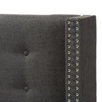 King Size Contemporary Wingback Headboard — Button-Tufted Greyish Beige Fabric