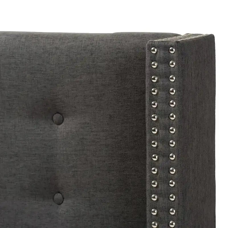 King Size Contemporary Wingback Headboard — Button-Tufted Greyish Beige Fabric