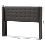 King Size Contemporary Wingback Headboard — Button-Tufted Greyish Beige Fabric
