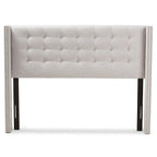 King Size Contemporary Wingback Headboard — Button-Tufted Greyish Beige Fabric