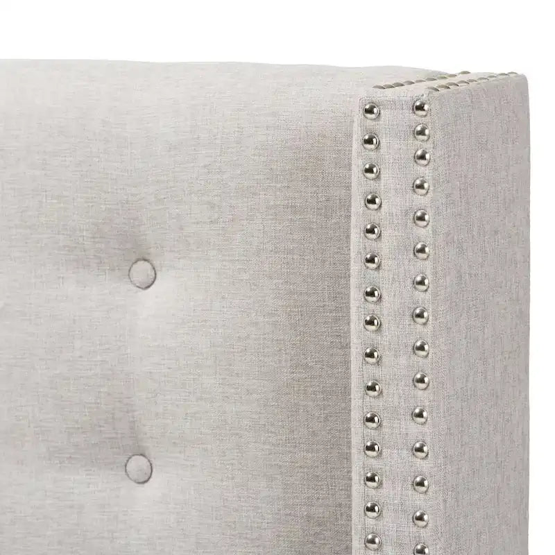 King Size Contemporary Wingback Headboard — Button-Tufted Greyish Beige Fabric