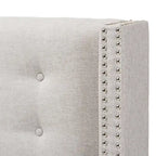 King Size Contemporary Wingback Headboard — Button-Tufted Greyish Beige Fabric