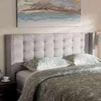 King Size Contemporary Wingback Headboard — Button-Tufted Greyish Beige Fabric