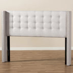 King Size Contemporary Wingback Headboard — Button-Tufted Greyish Beige Fabric
