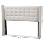 King Size Contemporary Wingback Headboard — Button-Tufted Greyish Beige Fabric
