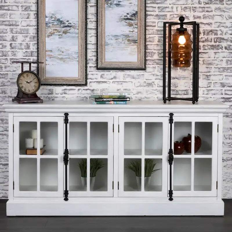 White Oak 4-Door Media Console with Glass Doors — 72x17x36 Inches