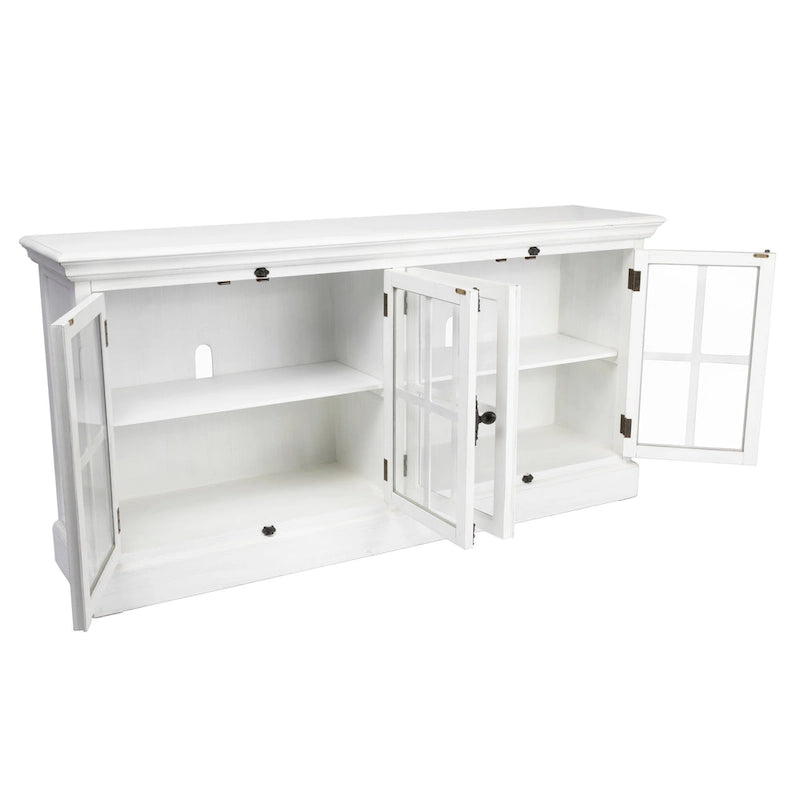 White Oak 4-Door Media Console with Glass Doors — 72x17x36 Inches