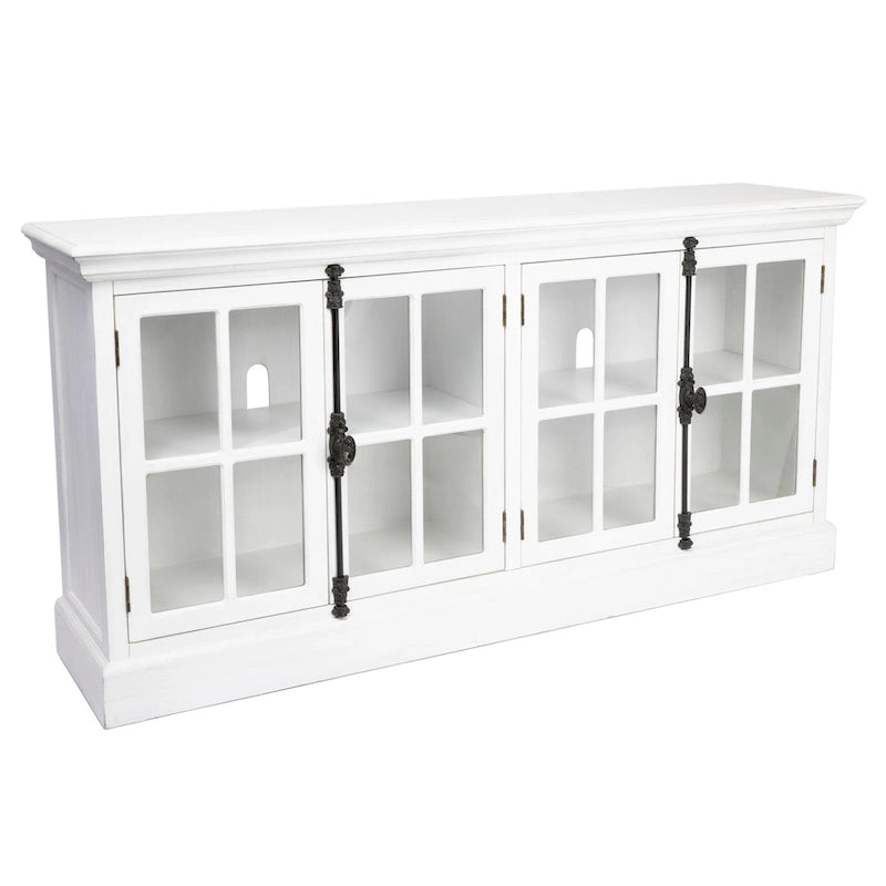 White Oak 4-Door Media Console with Glass Doors — 72x17x36 Inches