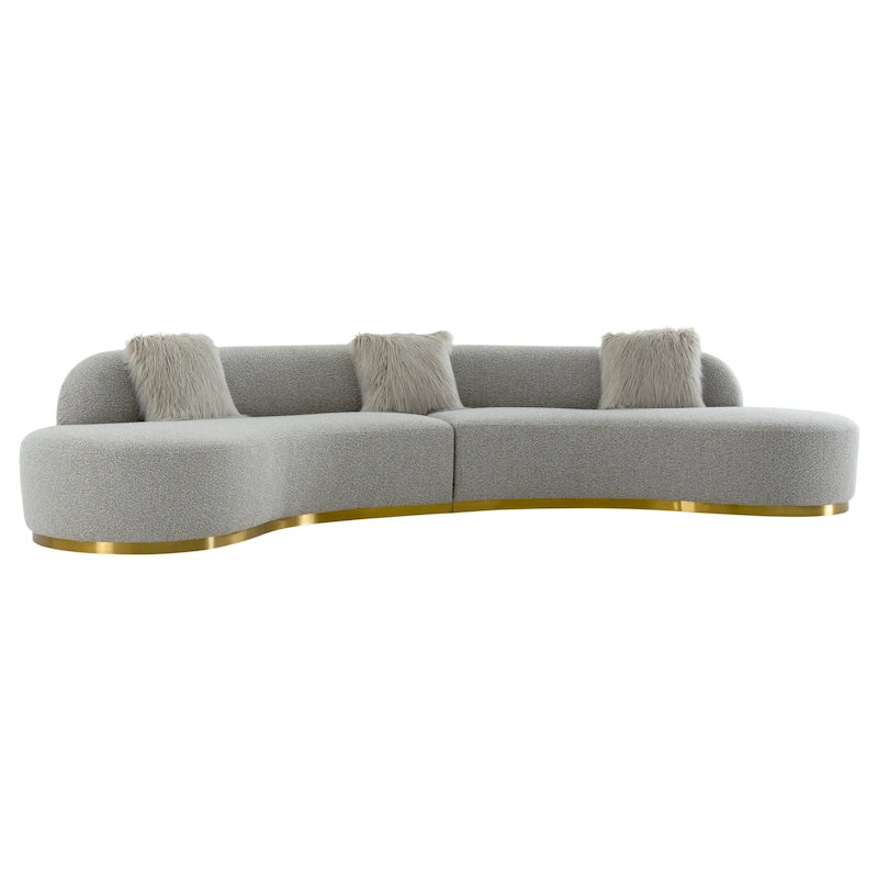 Curved Sculptural Sofa with 3 Pillows — Pet-Friendly Polyester, White or Grey