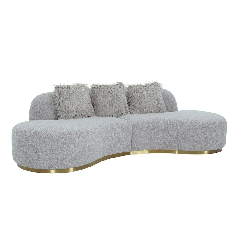 Curved Sculptural Sofa with 3 Pillows — Pet-Friendly Polyester, White or Grey
